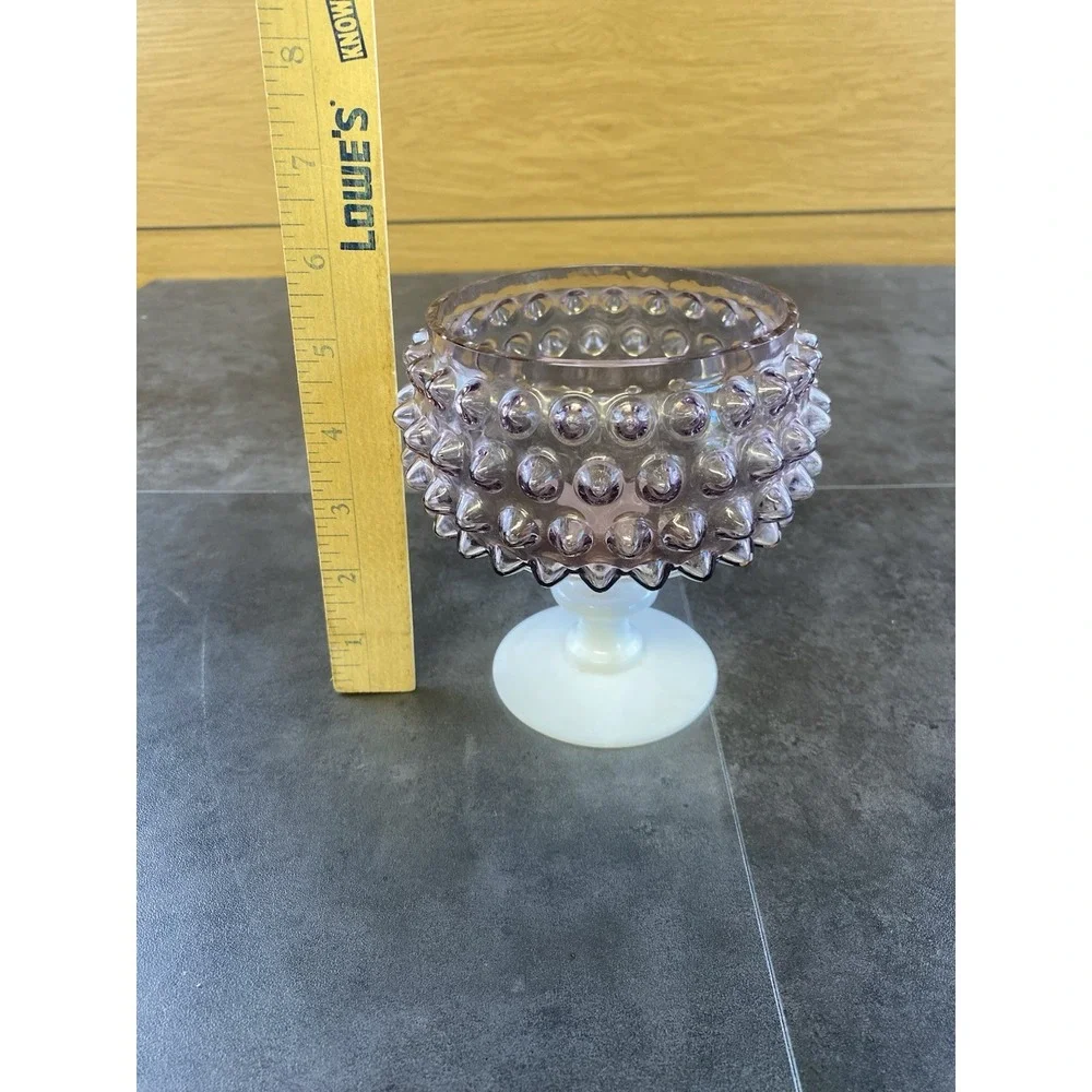 VTG Imperial MCM Amethyst Purple Hobnail Milk Glass Pedestal Candy Dish